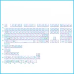 Adorable Cinnamoroll 140-key PBT+PC side-printed keycaps set, featuring dreamy pastel designs for a cute keyboard aesthetic.