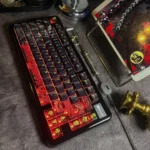 Premium Elden Ring Malenia keycaps set from various angles, showcasing dark fantasy artistry, intricate design, and captivating semi-translucent effect.