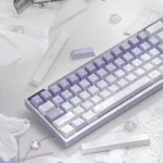 Ethereal Butterfly PBT Keycaps Set featuring intricate dye-sub legends and durable PBT construction, showcasing the serene twilight gradients and delicated setup.