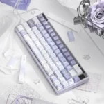 Angled shot of Butterfly PBT Keycaps set, revealing intricate dye-sub butterfly legends and twilight gradients on durable PBT, evoking serene elegance.