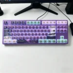 Evangelion Unit-01 Keycap Set, showcasing its iconic angular design and translucent side-print PBT. A dynamic, artistic display of crisp legends.