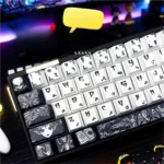 Fallen Angel keycaps set in a detailed product gallery, showcasing the unique ethereal dark fantasy design and gothic-inspired angelic motifs from various angle.