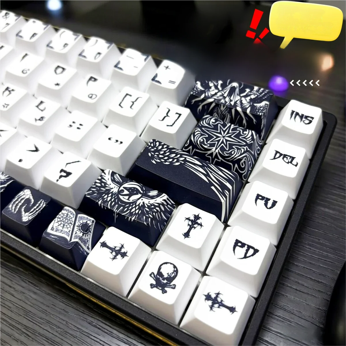 Fallen Angel keycaps set, an ethereal dark fantasy masterpiece with unique gothic angelic motifs, shown in a detailed product gallery view.