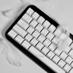 Detailed product gallery of Iridescent Feather Pattern Keycap Set, showcasing their ethereal shimmer, unique feather motifs, and ergonomic Cherry profile.