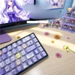 Detailed view of the vibrant floral world backlit keycap set, showcasing intricate translucent legends and lively patterns perfect for a glowing garden keyboard.