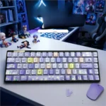 Close-up of a Vibrant Floral World Backlit Keycap Set, showcasing intricate garden patterns and translucent legends, perfect for a stunning keyboard backlit.