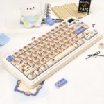 Playful Gas Tank Keycaps Set, a durable PBT MOG profile set, displayed from various angles. These unique retro keycaps feature a whimsical industrial design.