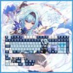 Premium Genshin Eula keycaps custom gaming set. Detailed view of elegant Eula Lawrence designs, an exclusive high-quality accessory design.