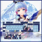 Elegant Genshin Impact Kamisato Ayaka PBT Keycap Set main display, showcasing its exclusive Cryo-inspired design with intricate details for a premium design.
