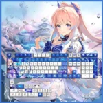 Genshin Impact Kokomi PBT Cherry Keycap Set, featuring vibrant pastel hues, intricate character art, and a serene aquatic fantasy aesthetic.