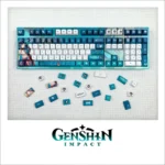 Immerse in Teyvat with this exclusive Genshin Impact Xiao PBT keycaps set main image, showcasing vibrant art and game iconography.