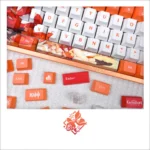 Vibrant close-up of the exclusive Genshin Impact Yoimiya keycaps set, showcasing intricate character art and festive Inazuma fireworks, ideal for fans.