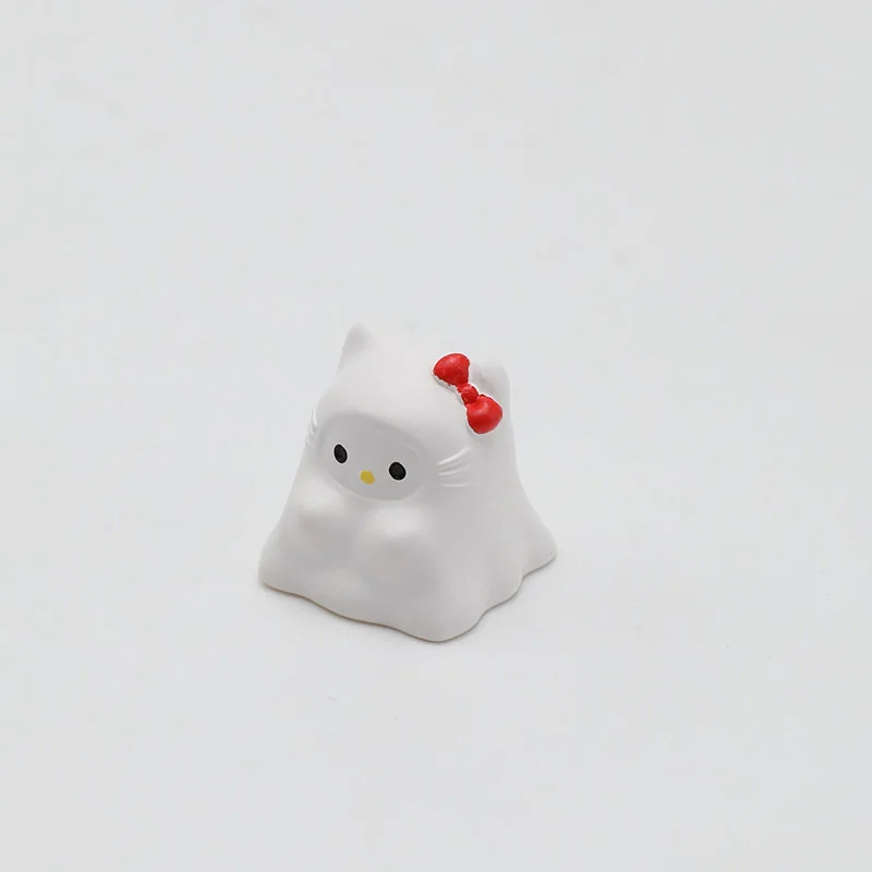 Close-up of the whimsical Ghost Hello Kitty artisan ESC keycap, beautifully crafted from resin, highlighting its unique ghostly charm and intricate design.