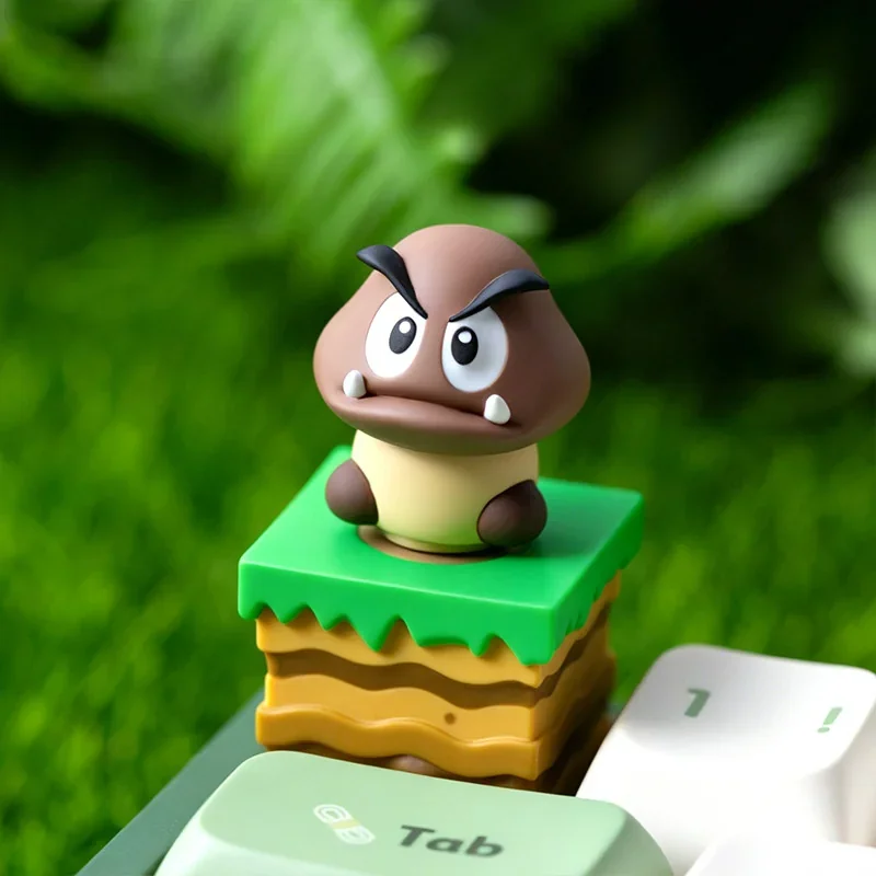 Vibrant, handcrafted Interactive Rotating Goomba Keycap for Super Mario fans, showcasing the iconic Goomba with a playful spinning feature.