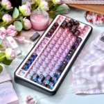 A vibrant collection of Transparent PC Black Pink Graffiti Keycap Set images, showcasing the edgy street art design and translucent material from various angle.