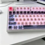 Iconic Strike Freedom Gundam PBT keycap set, featuring exclusive dye-sublimated mecha designs, captured from diverse angles to emphasize its premium design.