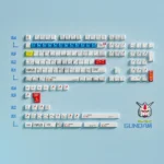 Iconic RX-78-2 Gundam PBT shine-through keycaps set, a 134-key set featuring distinct side-engraved legends for a sleek, futuristic aesthetic.