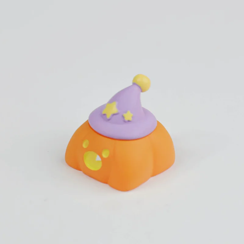 Handcrafted resin Halloween artisan keycap featuring sculpted ghost and pumpkin figures. Multiple artistic angles showcase its charming whimsical detailed.