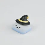 Charming handcrafted resin artisan keycap showcasing a sculpted white ghost figure, bringing whimsical Halloween spirit to your keyboard.