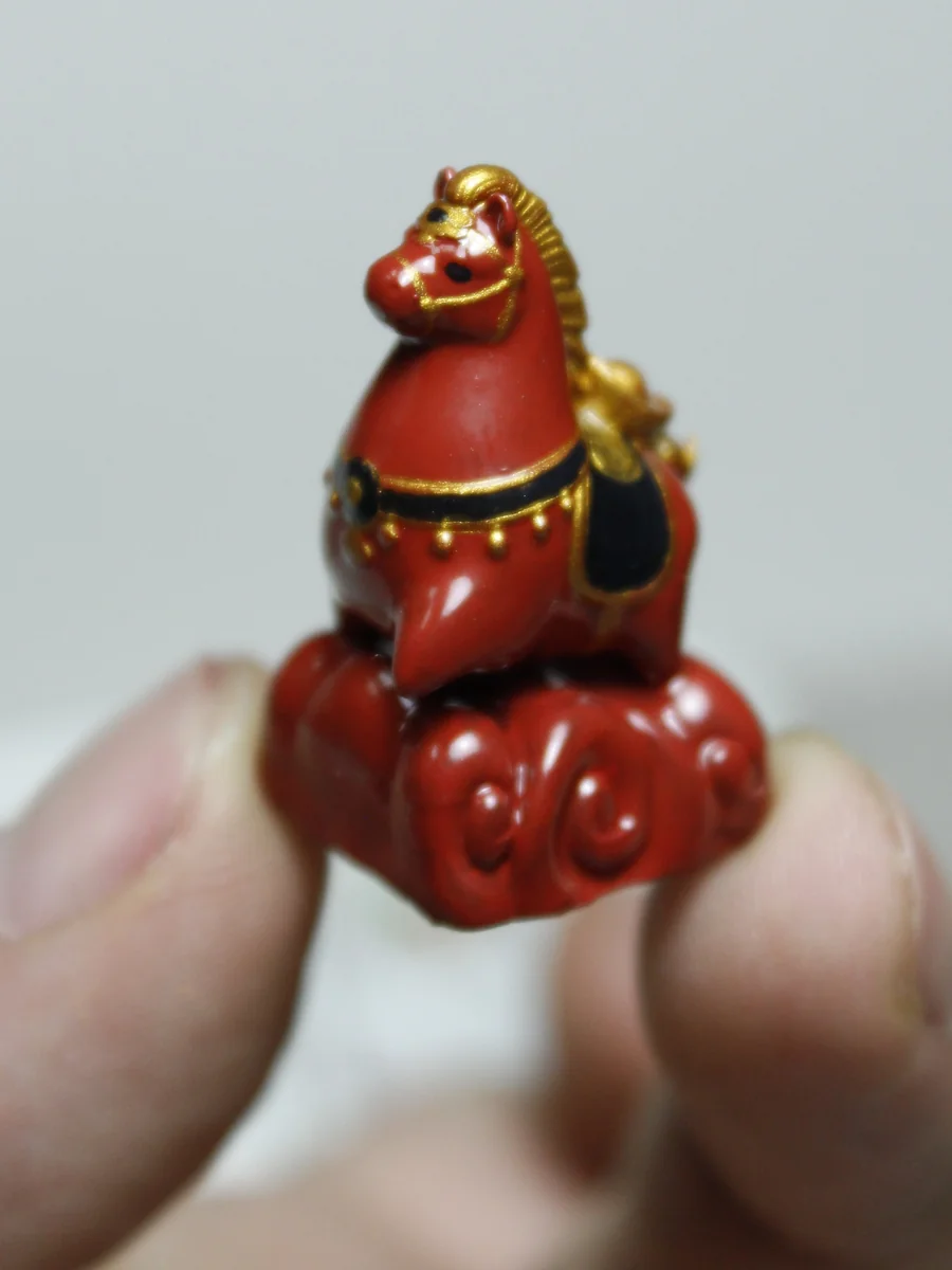 Handcrafted Auspicious Horse Resin Keycap, detailed from various angles. Charming artisan pony figures in vibrant colors symbolize luck and prosperity.