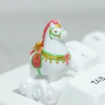 Close-up of a charming, hand-sculpted auspicious horse resin keycap, showcasing vibrant colors and intricate artisan details from a unique angle.