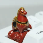 Handcrafted auspicious horse resin keycap, seen from a charming angle, highlighting its vibrant, hand-sculpted pony figure symbolizing luck and prosperity design.