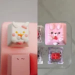 Whimsical handcrafted artisan rabbit keycap, showcasing an adorable pastel rabbit figure meticulously sculpted for a unique keyboard aesthetic.