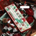 Explore the Hello Kitty Christmas PBT keycap set from various angles, featuring charming festive designs and adorable character art.