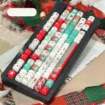 Iconic Hello Kitty Christmas PBT keycaps set, showcasing adorable festive design for a charming, cute keyboard.