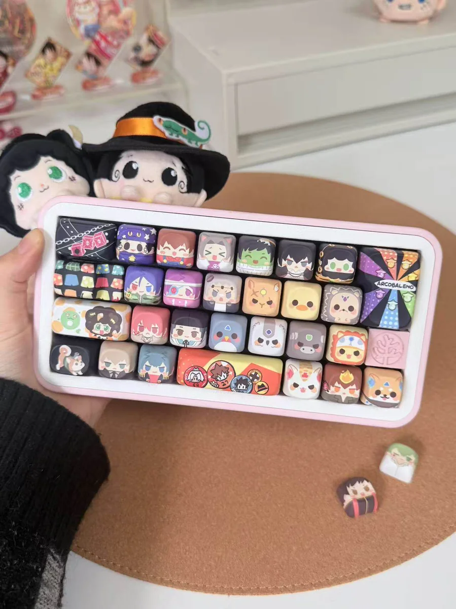 Exclusive Hitman Reborn Chibi PBT Supplement keycap set for anime keyboards, showcasing vibrant, playful, and iconic characters from multiple perspectives.