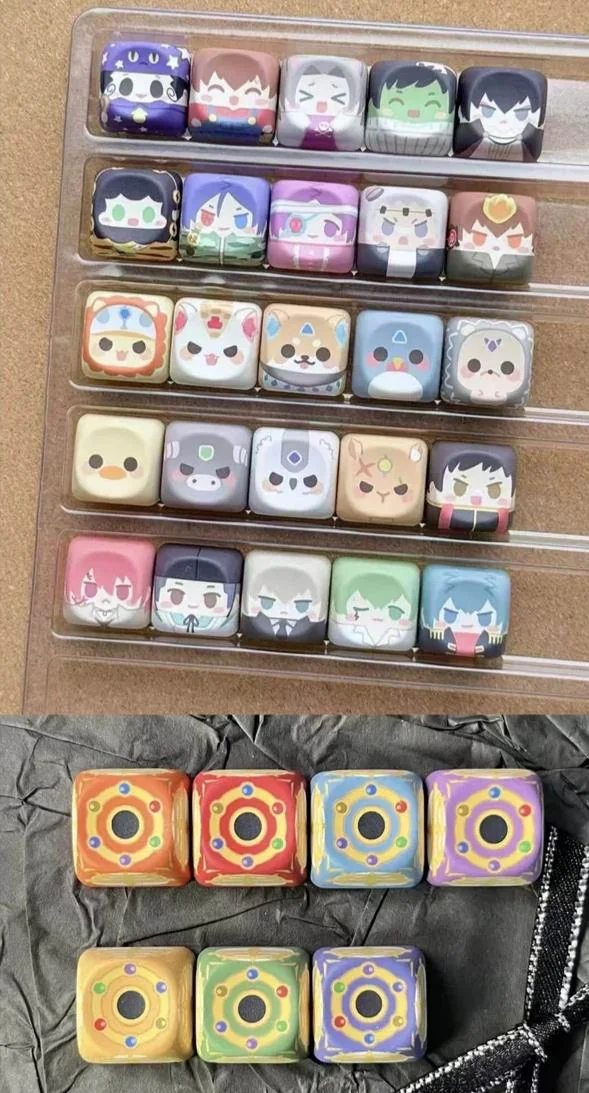 Vibrant main display of the exclusive Hitman Reborn Chibi PBT Supplement Keycaps Set, showcasing playful anime characters perfect for any custom keyboard.
