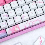 Exclusive Honkai Star Rail Cyrene PBT keycaps set, featuring intricate details and an ethereal sci-fi aesthetic from multiple angles, perfect for fans.