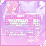 Discover Honkai Star Rail Cyrene PBT keycaps set from multiple angles, showcasing intricate details and ethereal sci-fi aesthetic for gaming.