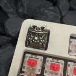 Premium Japanese Oni Keycap, artisan samurai design, featuring a striking vintage white copper finish and meticulous craftsmanship.