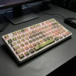 Jasmine Snow Bud PBT Keycaps Set gallery: showcasing translucent side-engraved legends and delicate jasmine floral artistry from multiple angles.