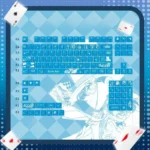 Exclusive Kaito Kid Phantom Thief PBT keycap set, showcasing elegant keys with iconic anime motifs from multiple artistic angle.