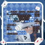 Kaito Kid PBT keycap set, 132 keys. Features exclusive dye-sublimated phantom thief anime motifs. Elegant artistic style.