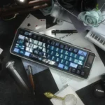 Exclusive Kaito Kid Phantom Thief PBT keycap set displayed, showcasing iconic motifs with a mysterious, elegant aesthetic.