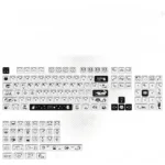 A gallery view of playful line art cat PBT MAO profile keycaps set, highlighting their whimsical minimalist designs and durable texture from various angles.