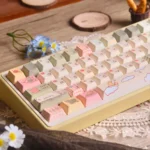 Multiple angles of the Whimsical Little Bear Forest PBT Dye-Sub Keycaps set, showcasing charming bear motifs, earthy tones, and durable artistic design.