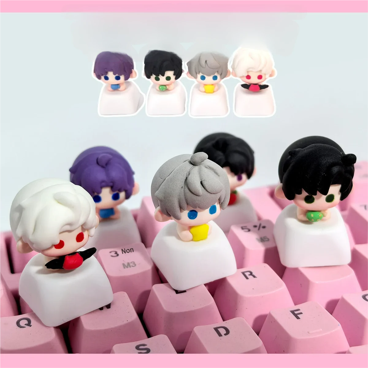 Vibrant, handcrafted clay artisan Love and Deepspace game character keycap, showcasing intricate sculptural details and artistic craftsmanship.