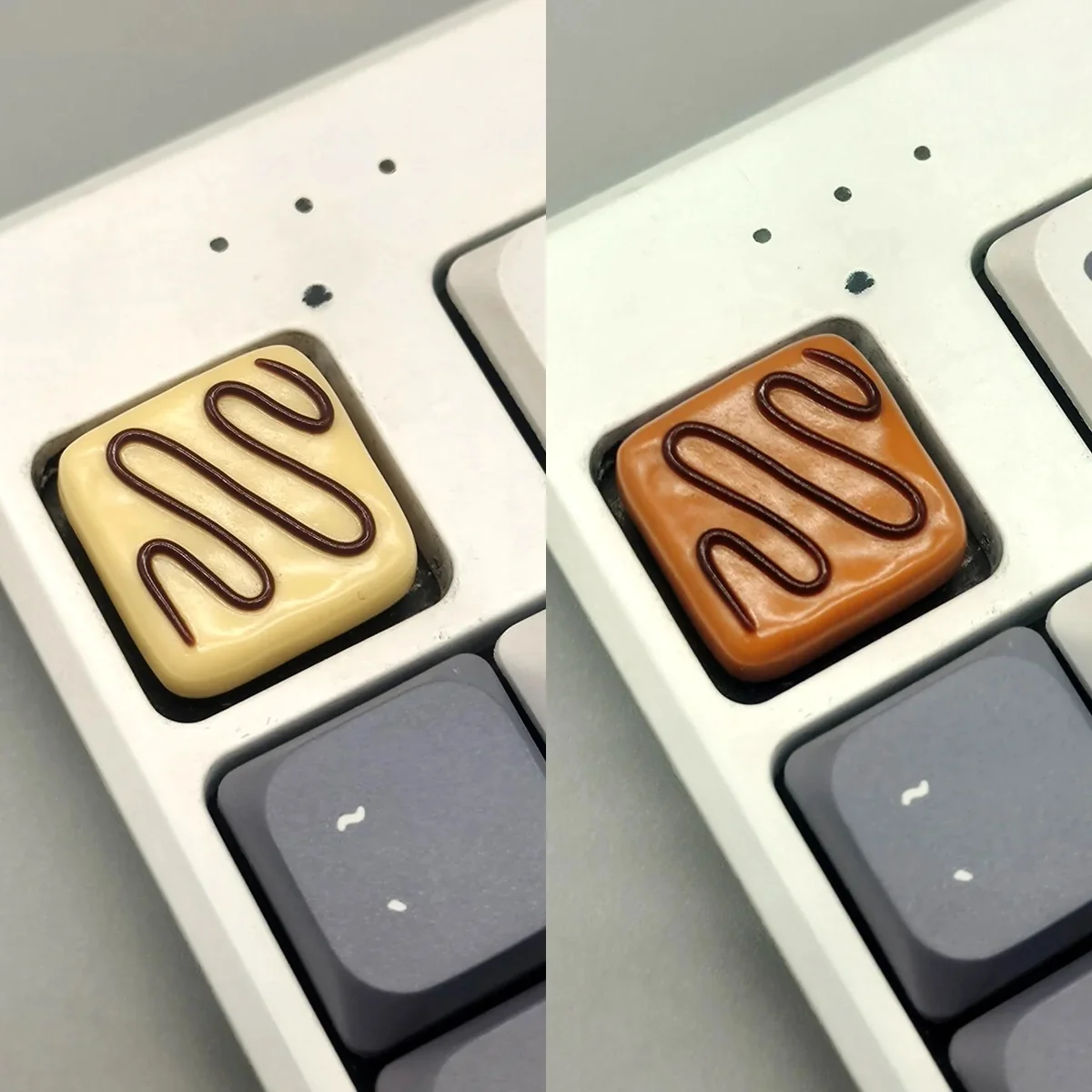 Handcrafted gourmet chocolate artisan resin keycap with a warm, textured finish, evoking a cozy feel.