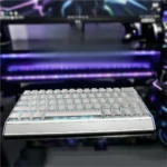Premium luminous Metallic Paint silver PC keycaps set, featuring sleek, glowing legends and a modern minimalist aesthetic from various angles.