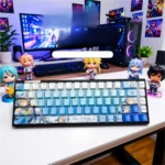 Exclusive Luo Tianyi side-lit keycap set for mechanical keyboards. Vibrant Vocaloid character art with translucent design, offering a unique artistic design.