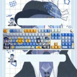 Close-up of enchanting Magical Girl PBT keycaps set featuring vibrant Sherry Tachibana art with translucent, front-engraved legends, showcasing their artistic design.
