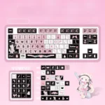 Adorable black and pink maid cat keycap set, a charming and playful accent for your keyboard. Features a distinctive maid cat design.