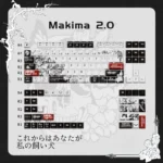 Exclusive Makima 2.0 PBT dye-sub keycap set, showcasing dark, enigmatic Chainsaw Man Makima character artistry from a close-up angle.