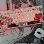 Exclusive Makima PBT Dye-sub keycap set featuring dark, enigmatic Chainsaw Man Makima character art. A premium, artistic keyboard upgrade.