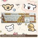 Adorable Maltese dog keycaps set, a PBT set with charming line art in a playful spa theme, featuring warm tones for dog lovers.
