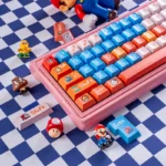 Handcrafted Mario keycaps set. Super Mario characters, vibrant designs from various angles. Premium resin, durable embedded legends.